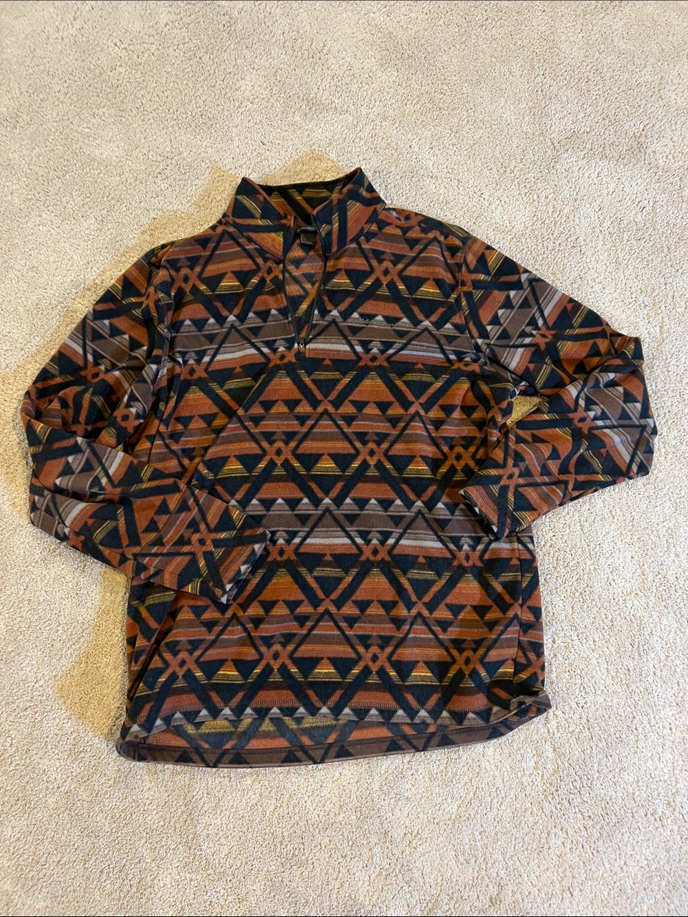 Eddie Bauer Aztec-Pattern Lightweight Quarter-Zip Shirt Jacket - Brown Multi